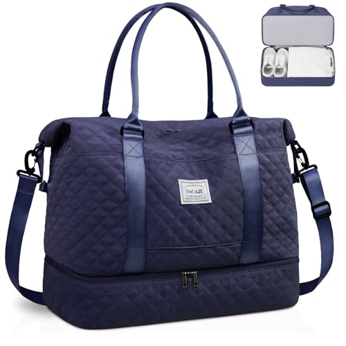 BAGAIL Reisetasche, Wochenendtasche für Damen mit Schuhfach, für Übernachtung, Fitnessstudio, Tragetasche mit Nassfach, Krankenhaus-Muttertasche für Arbeit und Lieferung, Gitter-Marineblau, von BAGAIL