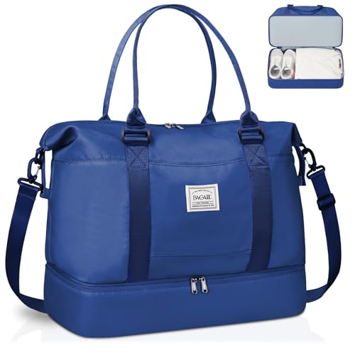 BAGAIL Reisetasche, Wochenendtasche für Damen mit Schuhfach, für Übernachtung, Fitnessstudio, Tragetasche mit Nassfach, Krankenhaus-Muttertasche für Arbeit und Lieferung, Marineblau, Reisetasche von BAGAIL