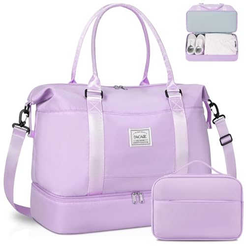 BAGAIL Reisetasche, Wochenendtasche für Damen, Übernachtung, Fitnessstudio, Tragetasche mit Nasstasche, Krankenhaus-Muttertasche für Arbeit und Lieferung, A-purple, Extra Large Set, Reisetasche mit von BAGAIL