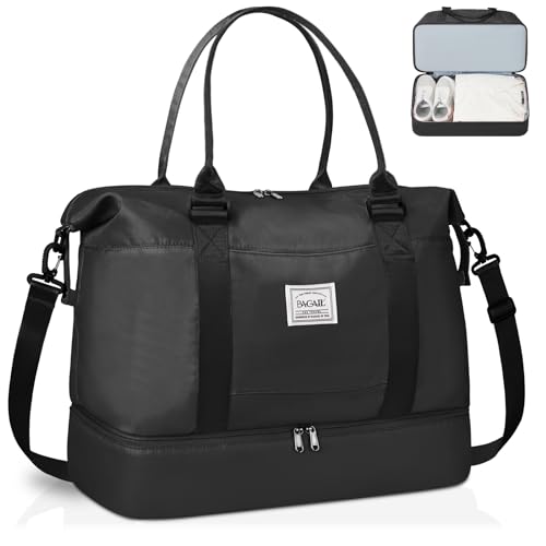 BAGAIL Reisetasche, Wochenendtasche für Damen, Übernachtung, Fitnessstudio, Tragetasche mit Nasstasche, Krankenhaus-Muttertasche für Arbeit und Lieferung, B-schwarz, Extra Large, Reisetasche von BAGAIL