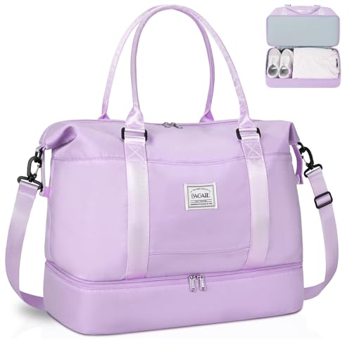 BAGAIL Reisetasche, Wochenendtasche für Damen mit Schuhfach, für Übernachtung, Fitnessstudio, Tragetasche mit Nassfach, Krankenhaus-Muttertasche für Arbeit und Lieferung, Violett, Reisetasche von BAGAIL