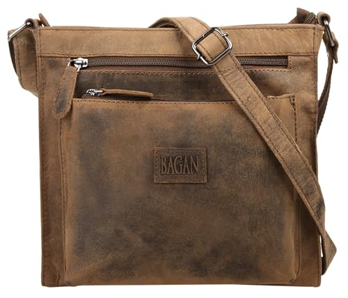 BAGAN Umhängetasche echt Leder Damen | Rustikale Crossbody Bag | kleine Schultertasche mit Innenfächern | Handtasche für Damen mit Reißverschluss | 101134 von BAGAN