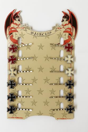 12x Haarklammern mit Kreuz-Motiv in Rot, Weiß & Schwarz – Gothic Rockabilly Haarspangen Set – Retro Haarclips für Damen & Mädchen von BAGANO