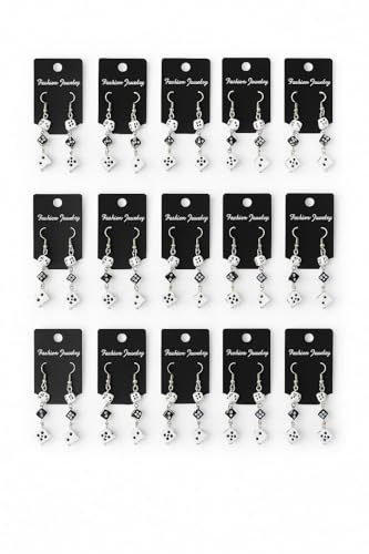 15 Paar Ohrringe mit hängenden Würfeln – Rockabilly Ohrschmuck – Retro Ear Studs Set für Damen & Mädchen von BAGANO