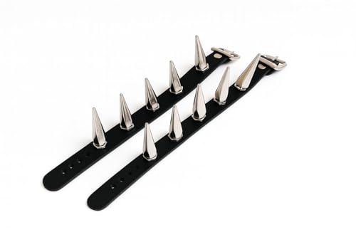 2er Set Lederarmbänder mit großen Spikes & Nieten – Punk Rock Armband Schwarz für Herren & Damen | Verstellbares Nietenarmband im Biker, Gothic & Rocker Stil – Unisex Accessoire von BAGANO