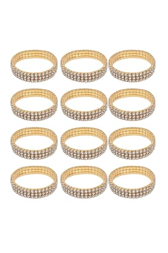 BAGANO 12er Set Glitzer Armbänder Gold – Elastische Armreifen Damen | Modeschmuck Schmuck-Set | Geschenk von BAGANO