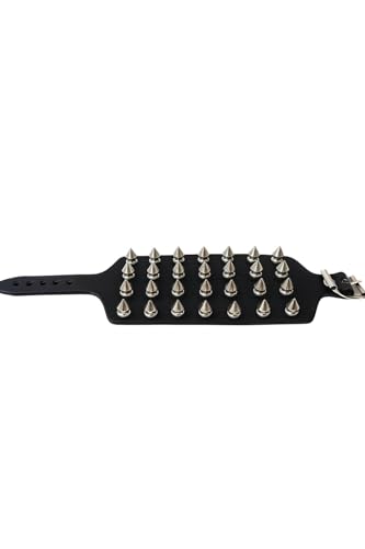 BAGANO Lederarmband Schwarz mit 4-reihigen Spikes | Verstellbares Biker Rocker Gothic Punk Accessoire Unisex von BAGANO