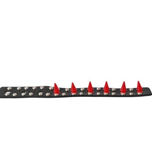 BAGANO Lederarmband Schwarz mit Roten Spikes & Nieten – Biker Rocker Gothic Punk Metal Armband Unisex – Verstellbar, Schmuck Accessoire von BAGANO
