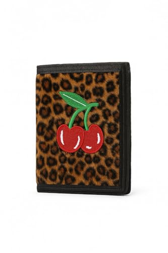 BAGANO Leopard Plüsch Geldbörse mit Kirsche – Rockabilly Portemonnaie – Retro Gothic Damen Geldbeutel im Leoparden-Look von BAGANO