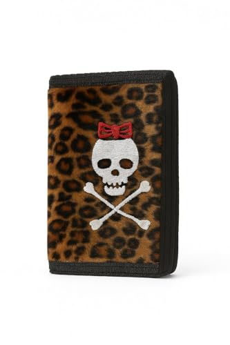 BAGANO Leopard Plüsch Geldbörse mit Totenkopf – Rockabilly Punk Portemonnaie – Gothic Retro Damen Geldbeutel von BAGANO