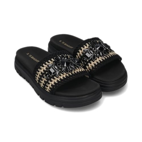 BAGATT Pantoletten - Schwarz/Gold Textil Schuhgröße 36, Weite Normal von BAGATT