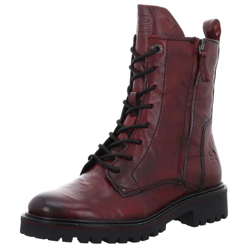 BAGATT TT Damen Schnürstiefeletten/Combat Boots/Winterboots Rot geknautschtes Glattleder, Größe:37, Farbauswahl:rot von Bagatt