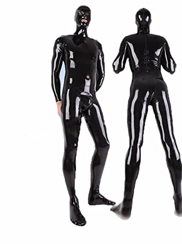 BAGEVI Sexy Dessous Herren Lack Catsuit ouvert, PVC Anzug Jumpsuit Overall Langarm mit 3 Wege Reißverschluss für Herren und Damen Cosplay Clubwear,Schwarz,5XL von BAGEVI