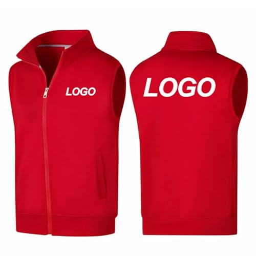 BAGLEV Personalisierte Logo-Weste, Individueller Druck mit Ihrem Eigenen Bild/Text, für Herren und Damen, Warme Fleecejacke, Frühlings- und Herbstmode, Lässige Weste, Mantel Red,XXL von BAGLEV