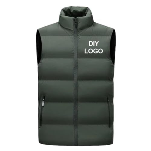 BAGLEV Winterweste mit Stehkragen für Herren, ärmellose Jacke mit personalisiertem Logo/Text, dicker winddichter Mantel, warme Weste für Männer, Armeegrün, X-Large von BAGLEV