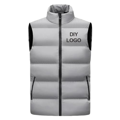 BAGLEV Winterweste mit Stehkragen für Herren, ärmellose Jacke mit personalisiertem Logo/Text, dicker winddichter Mantel, warme Weste für Männer, grau, Medium von BAGLEV