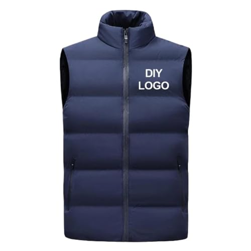 BAGLEV Winterweste mit Stehkragen für Herren, ärmellose Jacke mit personalisiertem Logo/Text, dicker winddichter Mantel, warme Weste für Männer, marineblau, Large von BAGLEV