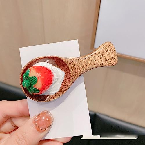 Krokodilklemme, Kopfschmuck, Haarklemme, Partygeschenk, lustiges Ei, hübsche süße Haarspange im koreanischen Stil, Haarschmuck, Mädchen-Haarnadel, Löffel, Haarnadel, Nude-Ei (Color : Coffee-strawberr von BAGLEV