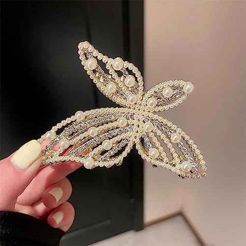 Krokodilklemme, Kopfschmuck, Haarklemme, exquisite Schmetterlings-Haarspange for Damen, elegante Perlen-Haarspange, Haarspange for Damen, Pferdeschwanz-Clip 06 (Color : 6, Size : Rozmiar uniwersalny von BAGLEV