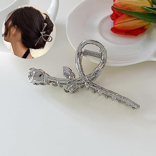 Krokodilklemme, Kopfschmuck, Haarklemme, koreanische hohle große Haarspange, Retro-geometrische Rosen-Haarspange, Krabbe, modische Mädchen-Haarspange, Damen-Haar-Accessoires S21 (Color : S1-silver, von BAGLEV