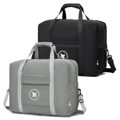 BAGROUPS 2X Easyjet Handgepäck 45x36x20 Cabin Bag Handgepäck Tasche für Flugzeug 32L Faltbarer Reisetaschen Wasserdichtes Nylon Sporttasche Weekender Gepäcktasche Koffer für Herren Damen Schwarz Grau von BAGROUPS