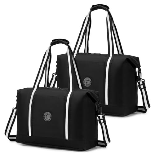 BAGROUPS 2X Easyjet Handgepäck 45x36x20 Tasche 32L Faltbare Handgepäck Tasche für Flugzeug Wasserdichter Nylon Travel Bags Groß Weekender Sporttasche Fitnesstasche Reisetasche Damen Herren Schwarz von BAGROUPS