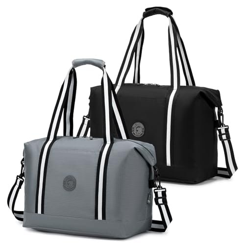 BAGROUPS 2x Easyjet Handgepäck 45x36x20 Tasche 32L Faltbare Handgepäck Tasche für Flugzeug Wasserdichter Nylon Travel Bag Groß Weekender Sporttasche Fitnesstasche Reisetasche Damen Herren Schwarz Grau von BAGROUPS