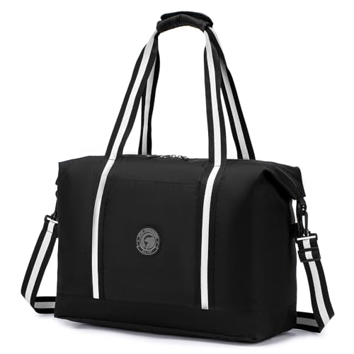 BAGROUPS 32L Easyjet Handgepäck 45x36x20 Tasche Faltbare Handgepäck Tasche für Flugzeug Wasserdichter Nylon Travel Bags Groß Weekender Sporttasche Fitnesstasche Reisetasche Damen Herren Schwarz von BAGROUPS