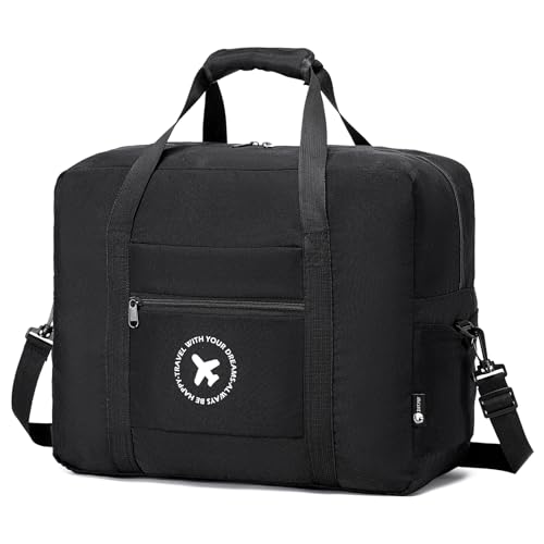 BAGROUPS Easyjet Handgepäck 45x36x20 Cabin Bag Handgepäck Tasche für Flugzeug 32L Faltbarer Reisetaschen Wasserdichtes Nylon Klein Sporttasche Weekender Gepäcktasche Koffer für Herren Damen Schwarz von BAGROUPS
