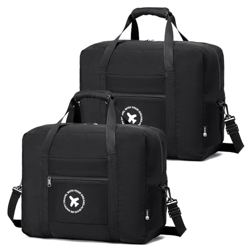 BAGROUPS 2X Easyjet Handgepäck 45x36x20 Cabin Bag Handgepäck Tasche für Flugzeug 32L Faltbarer Reisetaschen Wasserdichtes Nylon Sporttasche Weekender Bay Gepäcktasche Koffer für Herren Damen Schwarz von BAGROUPS