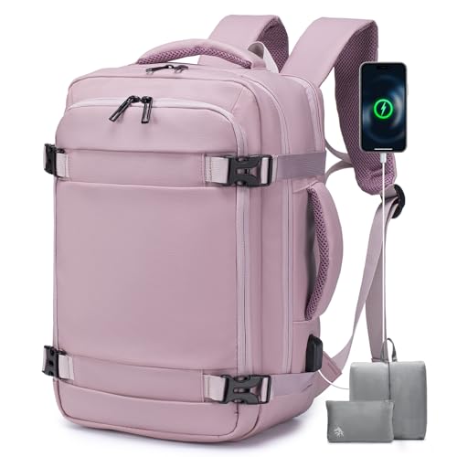 BAGROUPS Handgepäck Rucksack 40x20x25 für Ryanair 20L Klein Reiserucksack Wasserdicht Laptop Rucksack 14 Zoll mit USB Ladeanschluss Flugzeug Schulrucksack für Herren Damen Business Arbeit Reise Rosa von BAGROUPS