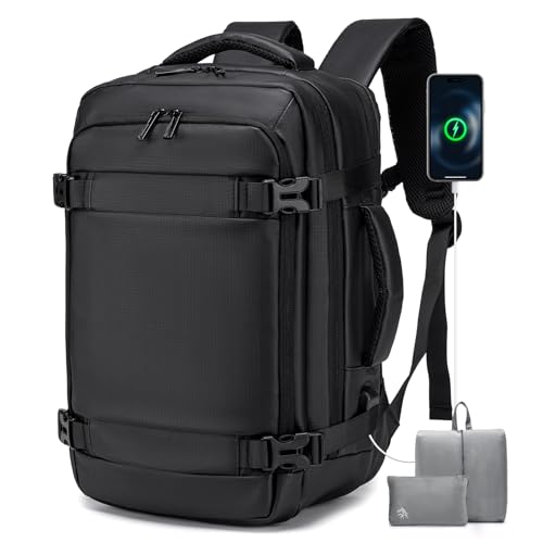 BAGROUPS Handgepäck Rucksack 40x20x25 für Ryanair 20L Klein Reiserucksack Wasserdicht Laptop Rucksack 14 Zoll mit USB Ladeanschluss Flugzeug Schulrucksack für Herren Damen Business Arbeit Schwarz von BAGROUPS