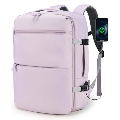 BAGROUPS Handgepäck Rucksack 45x36x20 für EasyJet 32L Groß Rucksack Flugzeug 15,6 Zoll Laptop Reiserucksack mit USB Ladeanschluss Erweiterbar Schulrucksack für Herren Damen Business Arbeit Reise Lila von BAGROUPS