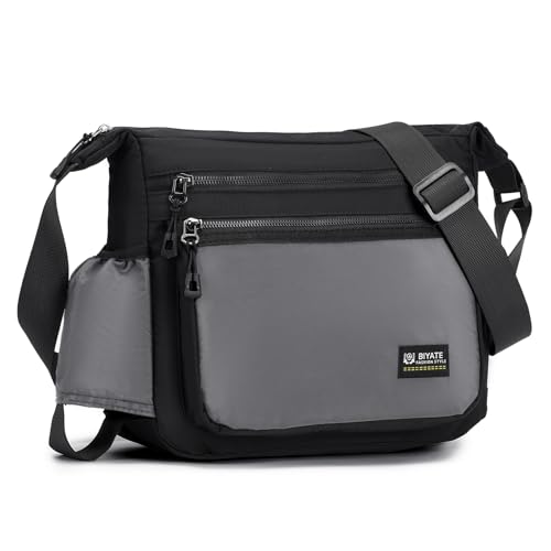 BAGROUPS Umhängetasche Herren Groß Messenger Bag Wasserdicht Schultertasche Sling Tasche Männer Umhängetaschen Crossbody Bag Nylon für Arbeiten Einkaufen Reisen Schul Täglicher für 11 Zoll IPAD Grau von BAGROUPS