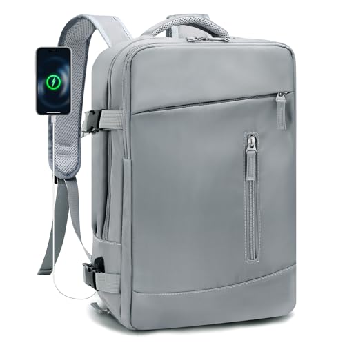 BAGROUPS Reiserucksack Handgepäck Flugzeug 40x30x15 British Airways Air France Business Rucksack 40x30x15 Travel Bag für Herren Damenr mit schuhfach mit USB-Anschluss 15.6 Zoll Laptop Rucksack Grau von BAGROUPS
