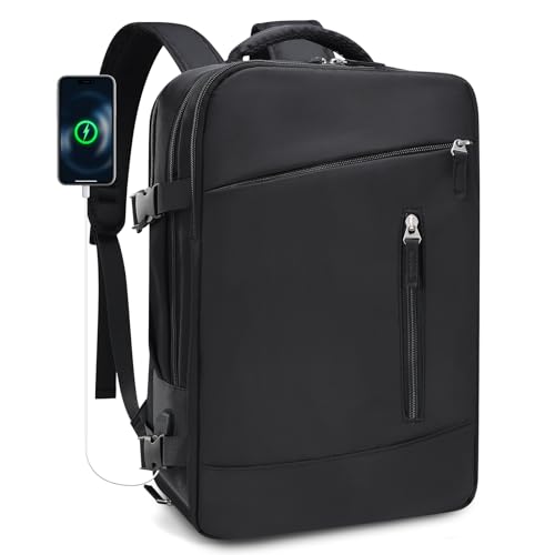 BAGROUPS Reiserucksack Handgepäck Flugzeug 40x30x15 British Airways Air France Business Rucksack 40x30x15 Travel Bag für Herren Damenr mit schuhfach mit USB-Anschluss 15.6 Zoll Laptop Rucksack Schwarz von BAGROUPS