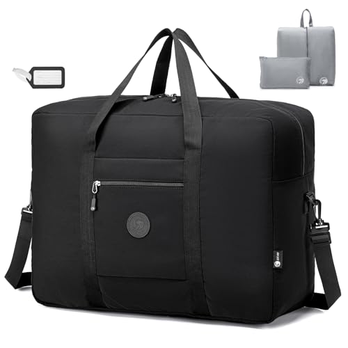 BAGROUPS Reisetasche 55x40x20 ryanair Leicht Groß Erweiterbar 45L Trainingstasche Duffel Bag Weekender Damen Herren Sporttasche Fitnesstasche Reisetasche Schwimmtasche Wasserdichtes Nylon Schwarz von BAGROUPS