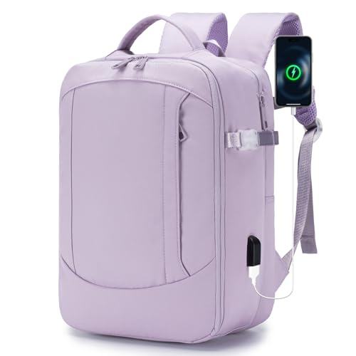 BAGROUPS Ryanair Handgepäck 40x20x25 Erweiterbar Reise Rucksack Flugzeug Handgepäck Klein Laptop Rucksack 14 Zoll mit USB Wasserdichter Travel Backpack Carry on Luggage für Herren Damen Lila von BAGROUPS