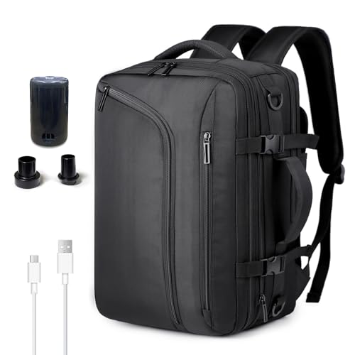 BAGROUPS Vakuum Rucksack Handgepäck Flugzeug 3 in1 Tasche Airbag mit Vakuumsystem Travel Backpack für EasyJet Laptop Rucksack 17,3 Zoll Vacuum Reiserucksack Wasserdicht Herren Damen Arbeit Schwarz von BAGROUPS