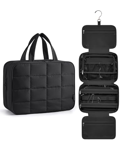 BAGSMART Kulturbeutel zum Aufhängen, Kulturtasche für Damen, Kosmetiktasche Groß, Toilettentasche Damen Reise Schmuck Organizer, Puffy Makeup Cosmetic Bag Organizer，Schwarz von bagsmart