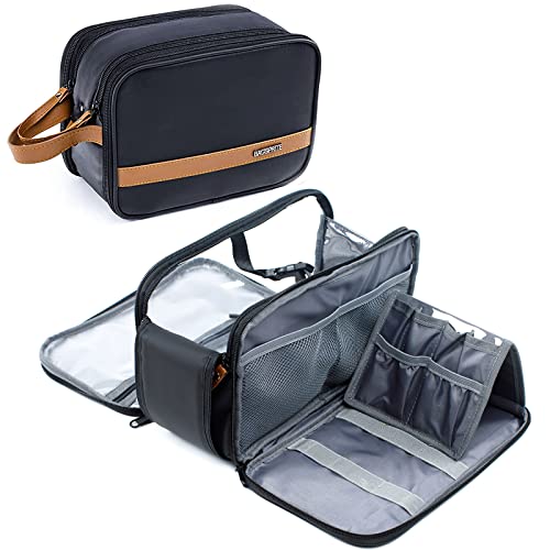 BAGSPRITE Kulturbeutel für Herren, Reisetasche für Toilettenartikel, Herren-Kulturbeutel, Rasier-Dopp Kit-Organizer, große wasserabweisende Reise-Badezimmertasche für Reisen, Schwarz Braun - Large, Ⅱ von BAGSPRITE