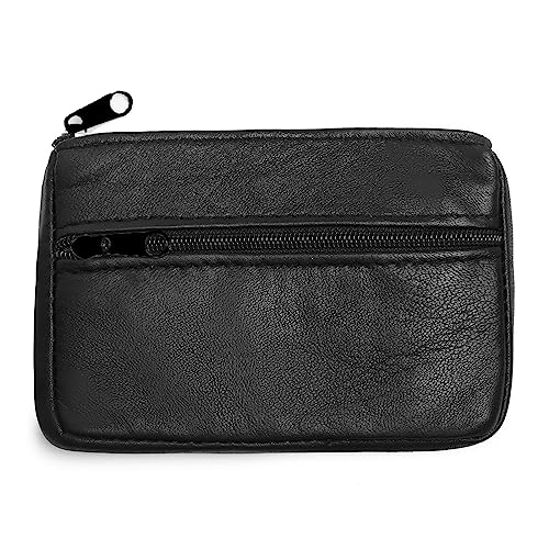 Münzgeldbörse für Damen, echtes Leder, Mini-Geldbörse mit Schlüsselanhänger-Ring-Halter, Schwarz, Einheitsgröße, modisch von bagwise