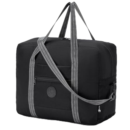 BAGZY Faltbare Reisetasche für Flugzeug 32L für Easyjet Handgepäck 45x36x20 Wasserdicht Groß Reisetaschen Weekender Sporttasche Handgepäck Tasche Hospital Bag Travel Duffle Bag Herren Damen Schwarz von BAGZY