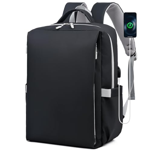 BAGZY Handgepäck Rucksack 40x30x15 für British Airways 20L Klein Reiserucksack 15.6 Zoll Laptop Rucksack mit USB Ladeanschluss Wasserdicht Handgepäck Herren Damen für Business, Arbeit, Reise Schwarz von BAGZY