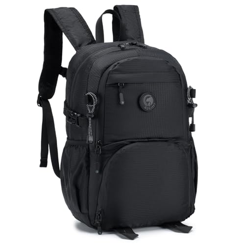 BAGZY Handgepäck Rucksack 40x30x20 Wizzair Faltbar Travel Rucksack 25L Leicht Reiserucksack Handgepäck Flugzeug Wasserdicht Carry On Luggage für Arbeit Business Reisen Herren Damen Schwarz von BAGZY