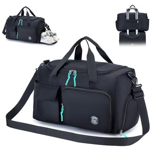 BAGZY Handgepäck easyJet, Reisetasche Sporttasche Wasserdicht Reise-Gepäck Umhängetasche Taschen Reise Kabine Groß Weekender Handtaschen Hospital Bag für Herren Damen, Schwarz von BAGZY