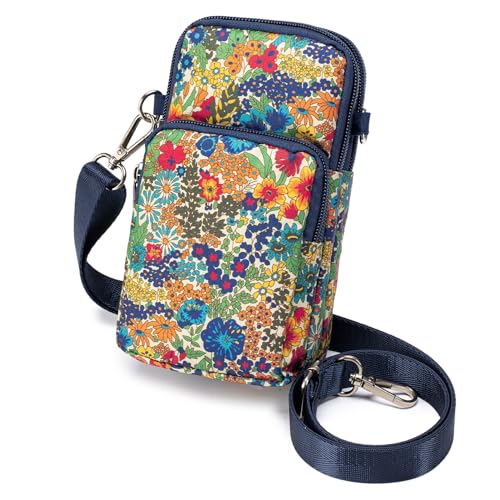 BAGZY Handytasche zum Umhängen Damen, Nylon 6,7 zoll Kleine Handy Umhängetasche Mini-Tasche Schultertasche mit Gurt Abnehmbarer Schultergur，Orangefarbenes Blumenmuster von BAGZY