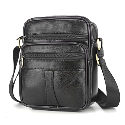 BAGZY Umhängetasche Herren Leder Schultertasche Mann Leder Umhängetasche für Männer Umhängetasche Herren Klein Leder Herren Tasche Brustbeutel Herren Handtasche Geschenke für Männer (Schwarz) von BAGZY