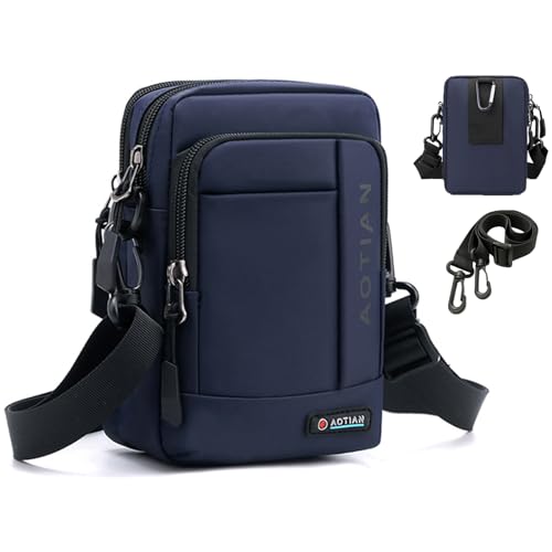 BAGZY Herren Umhängetasche Handytasche für Männer, Blau, 19 x 12.5 x 5 cm von BAGZY