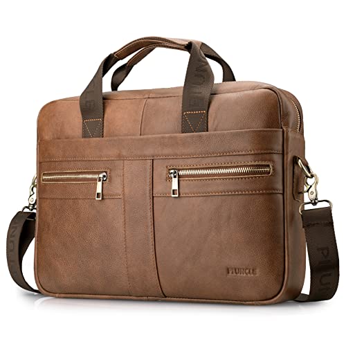 BAGZY Laptoptasche 14 Zoll Aktentasche Herren Umhängetasche Geschenk für Männer Handtasche für Männer Echtes PU Leder Herren Business Tasche Notebook Tasche Herren Bürotasche (Braun) von BAGZY